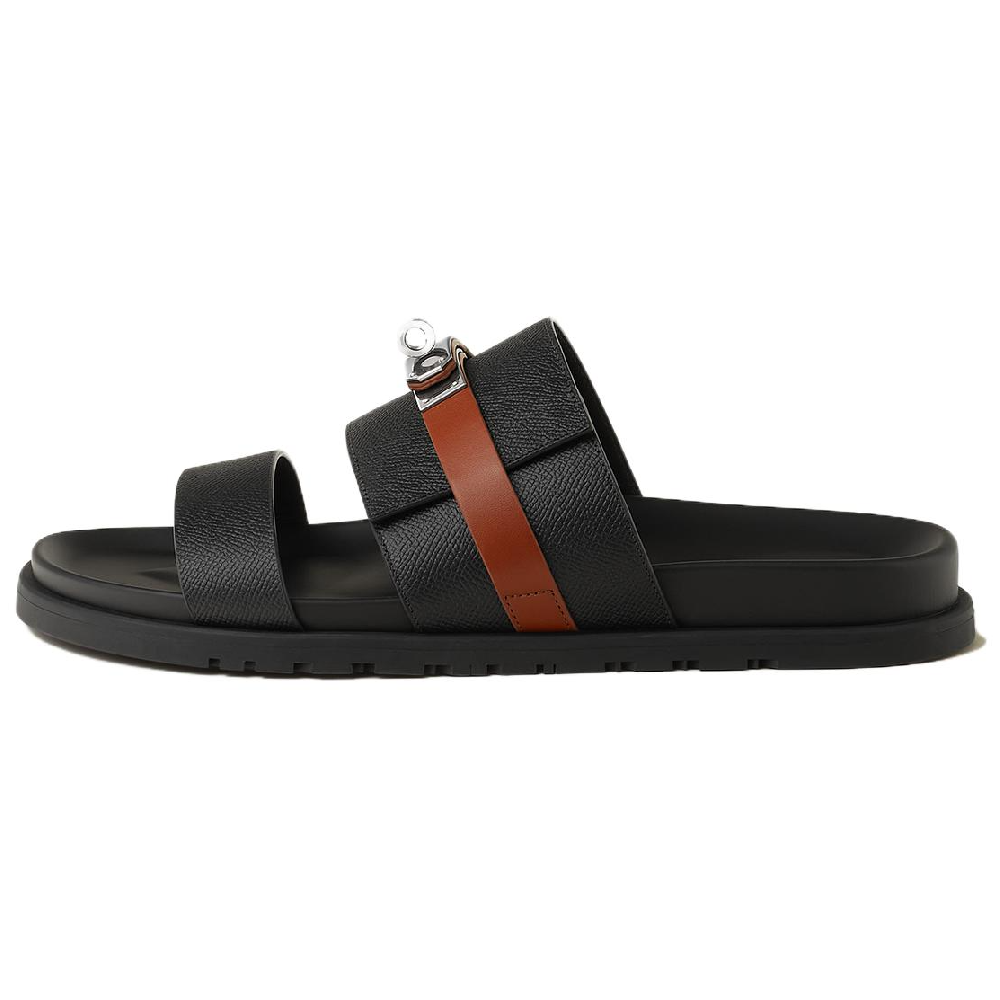 HERMES Rubber Sole Quiet Slide Slippers Men's Black