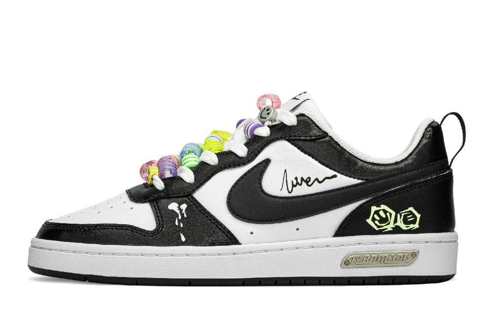 Nike Court Borough Low Top Skateboard Shoes GS Black White Yellow