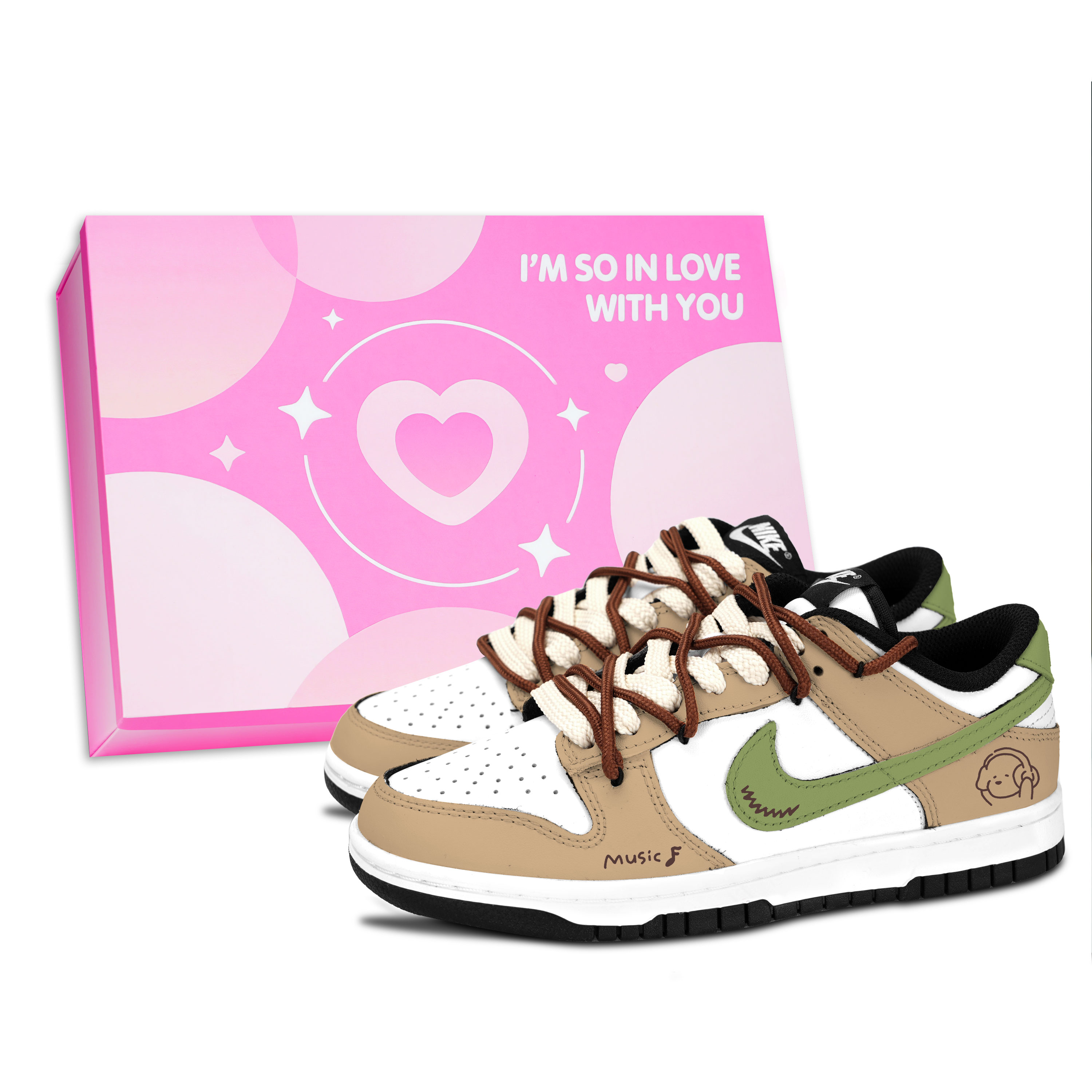 Nike Dunk Black White, Brown Green Fun Cute Abrasion Resistant Slip Resistant Low top Skateboard Shoes Unisex