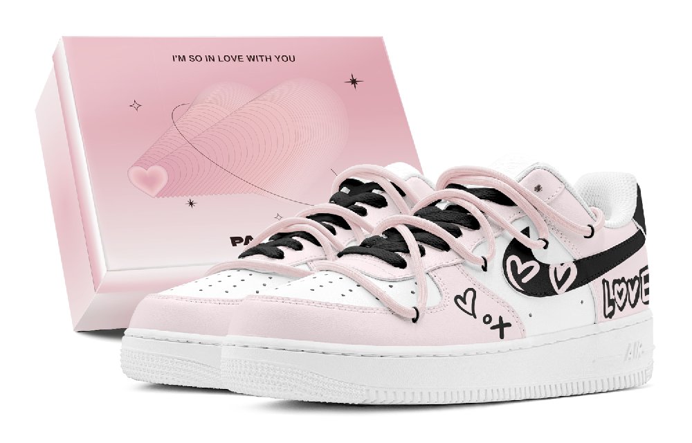 Nike Air Force 1 Black Pink Love Low Top Skateboard Shoes Women's White