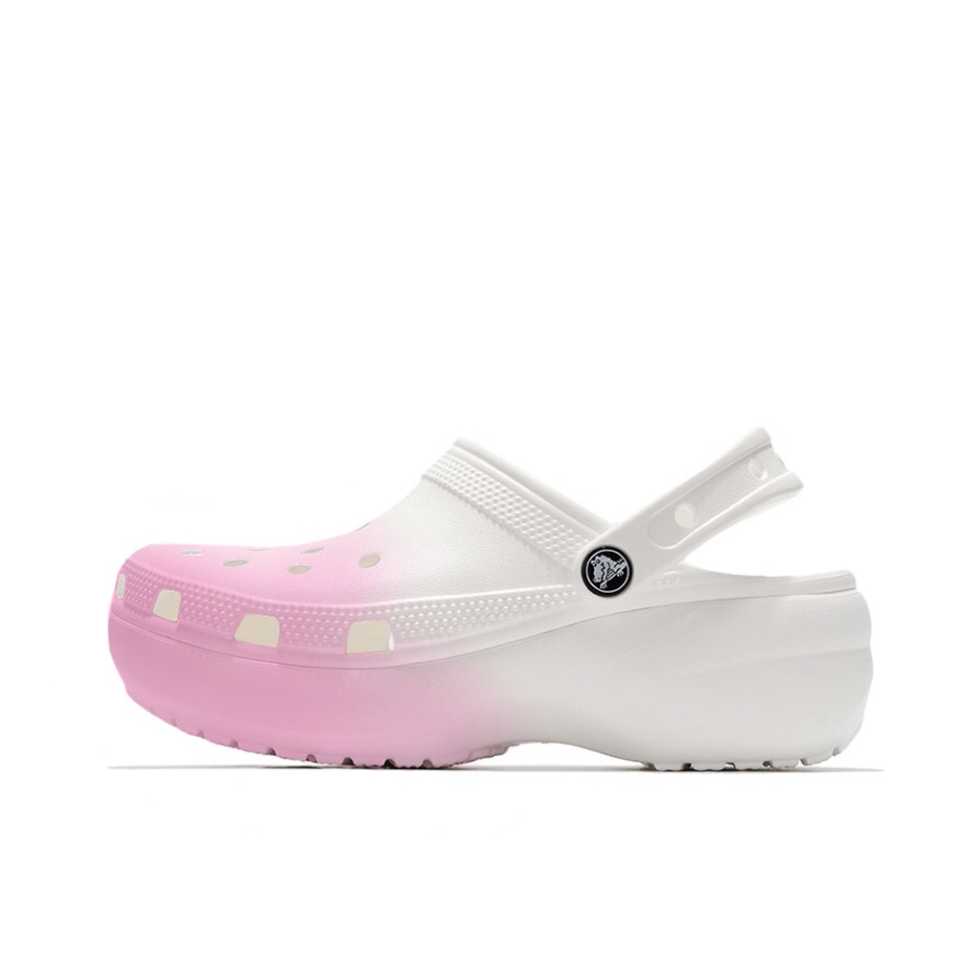 Crocs Classic Platform Clog Minimalist Pink, Beach Girlish Campus Style Clogs Unisex White Pink