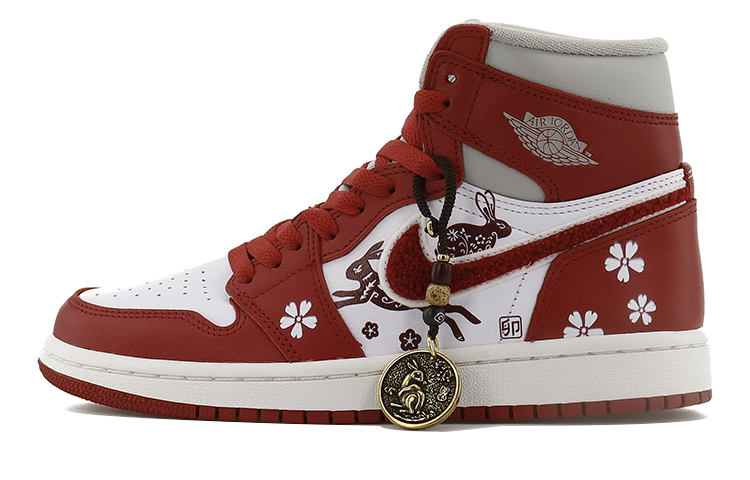 Jordan Air Jordan 1 Anti-Slip Wear-Resistant High-Top Vintage Basketball Shoes Women's Gray White Red