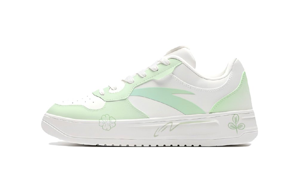 Anta Relaxed Anti Slip Wear Resistant Low Top Skateboard Shoes Unisex White Green