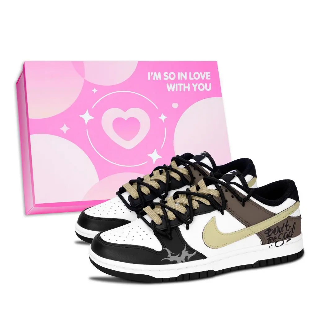 Nike Dunk Black White, Don't Be Sad Abrasion Resistant Low top Skateboard Shoes Unisex Brown