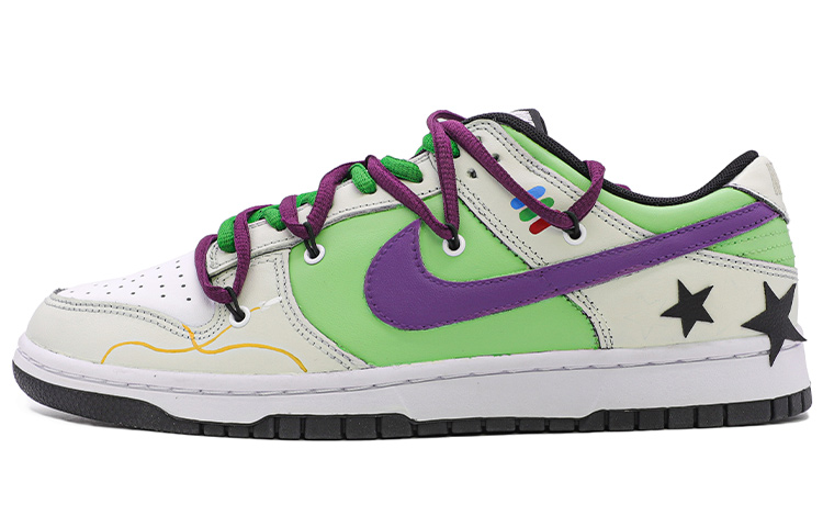 Nike Dunk White/Black Slip Resistant, Abrasion Resistant, Lightweight Low Top Skateboard Shoes Women's Purple Green
