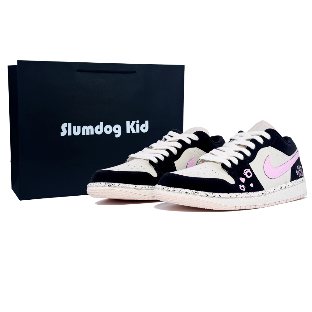 Jordan Air Jordan 1 Cushioning Low top Vintage Basketball Shoes Unisex Black Pink