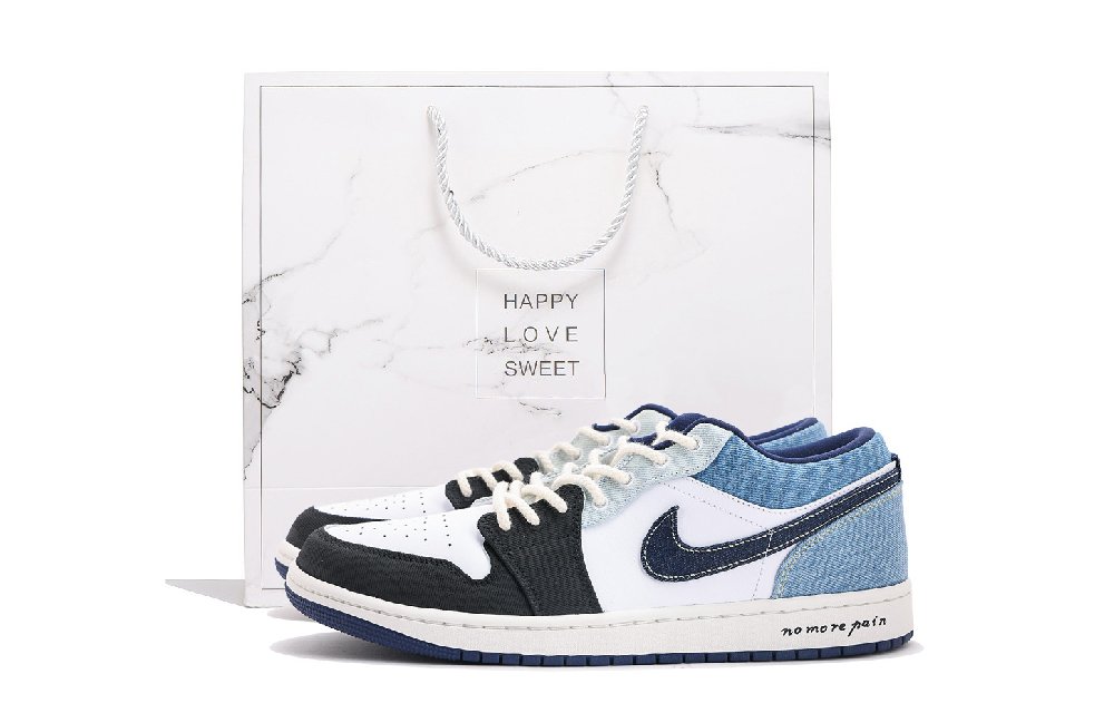 Jordan Air Jordan 1 Anti Slip Wear Resistant Low Top Vintage Basketball Shoes Men's White Gray Blue