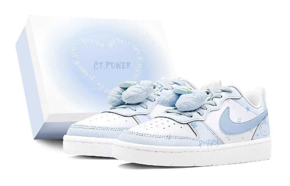 Nike Court Borough Anti-Slip Wear-Resistant Low-Top Skateboard Shoes Women's White Blue