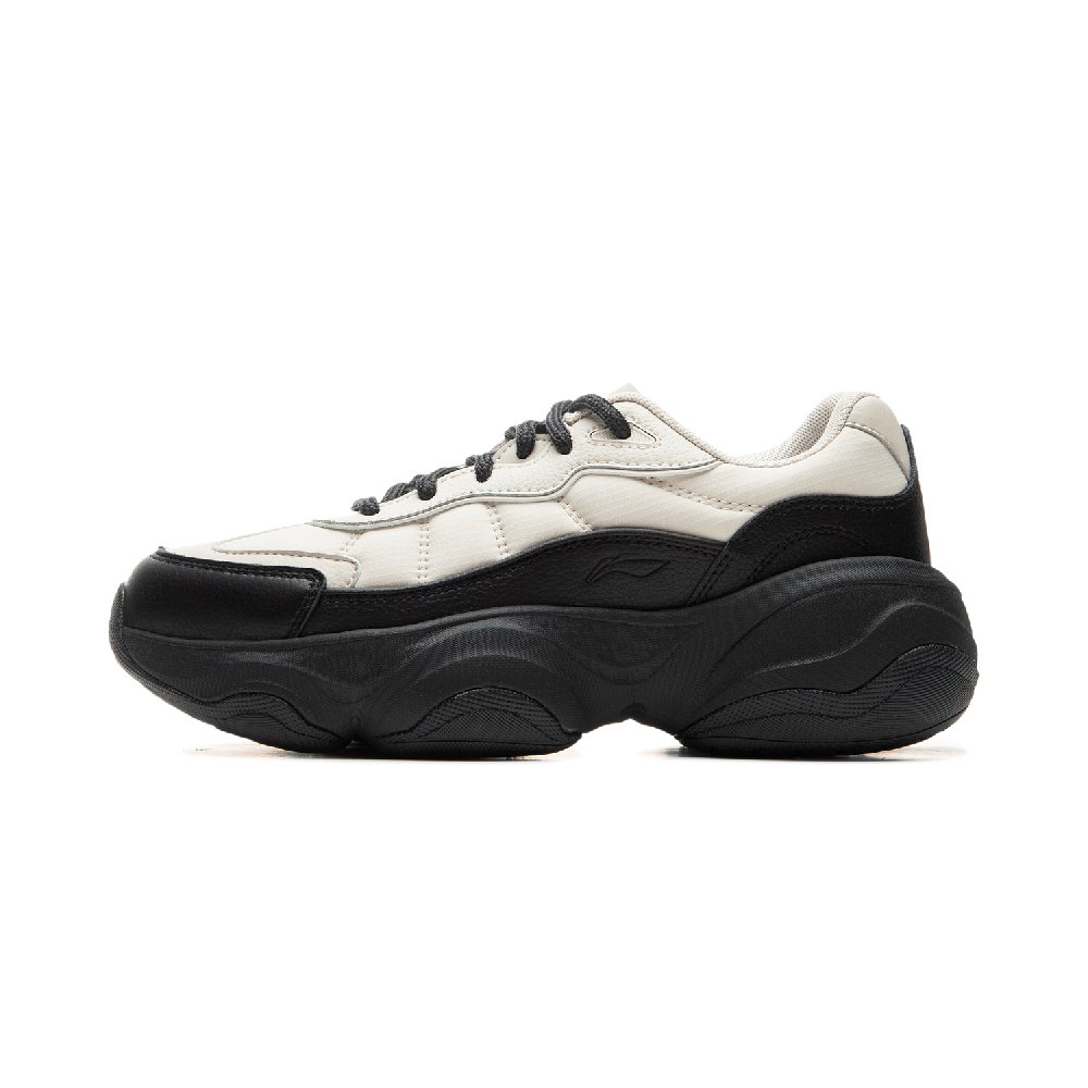 LiNing Honey Cushioned Wear-Resistant Height Increasing Low-Top Casual Shoes Women's Black White