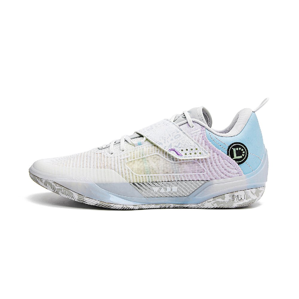 LiNing Cushioning, Wear Resistant Low Top Carbon Plate Basketball Shoes Men's White Purple Blue