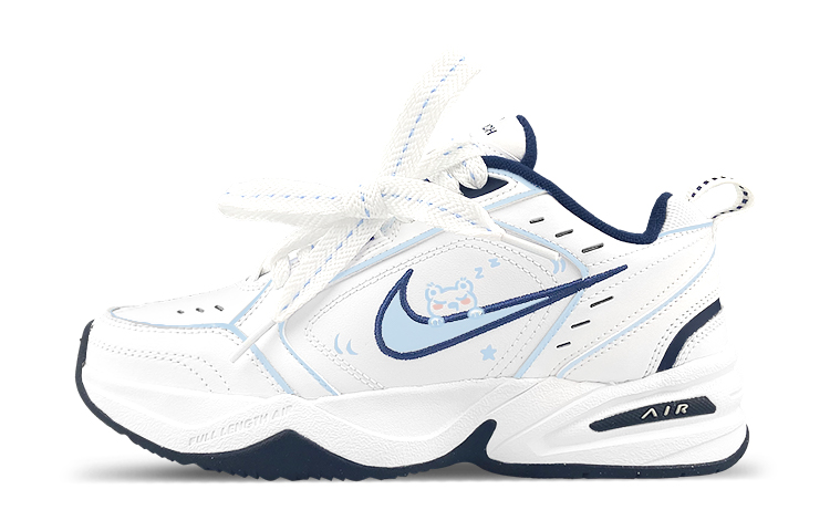 Nike Air Monarch 4 Slip-Resistant Low-Top Chunky Sneakers Unisex White Blue