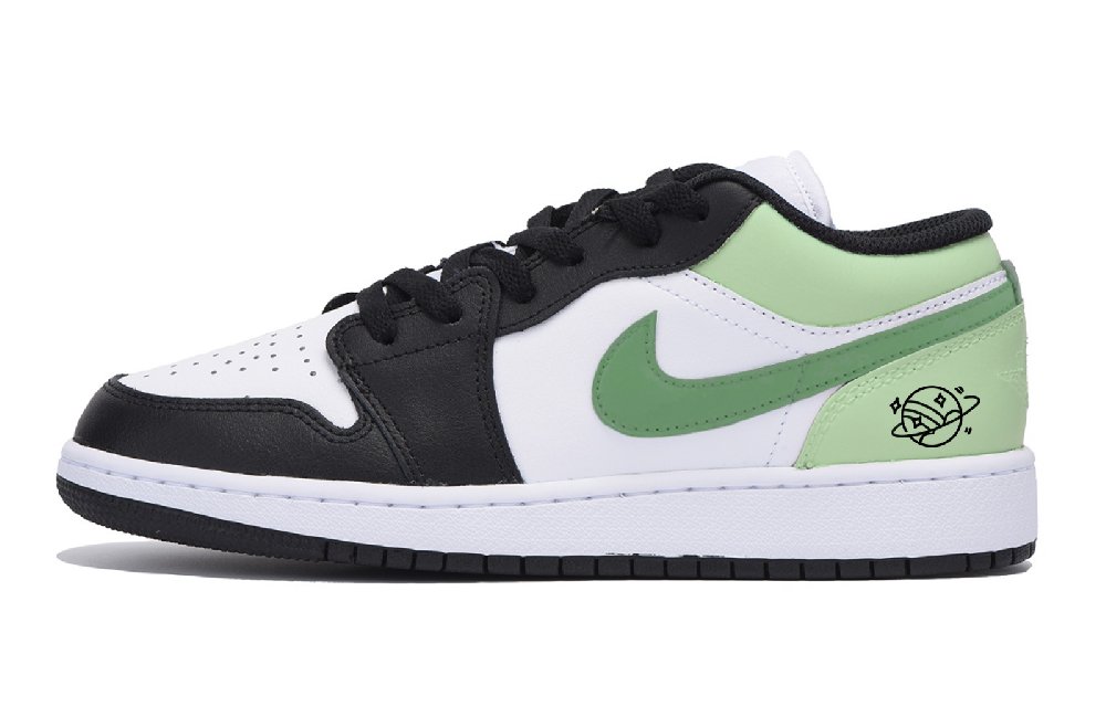Jordan Air Jordan 1 Puppy Fragment Anti-Slip Wear-Resistant Low-Top Vintage Basketball Shoes Women's Black Green