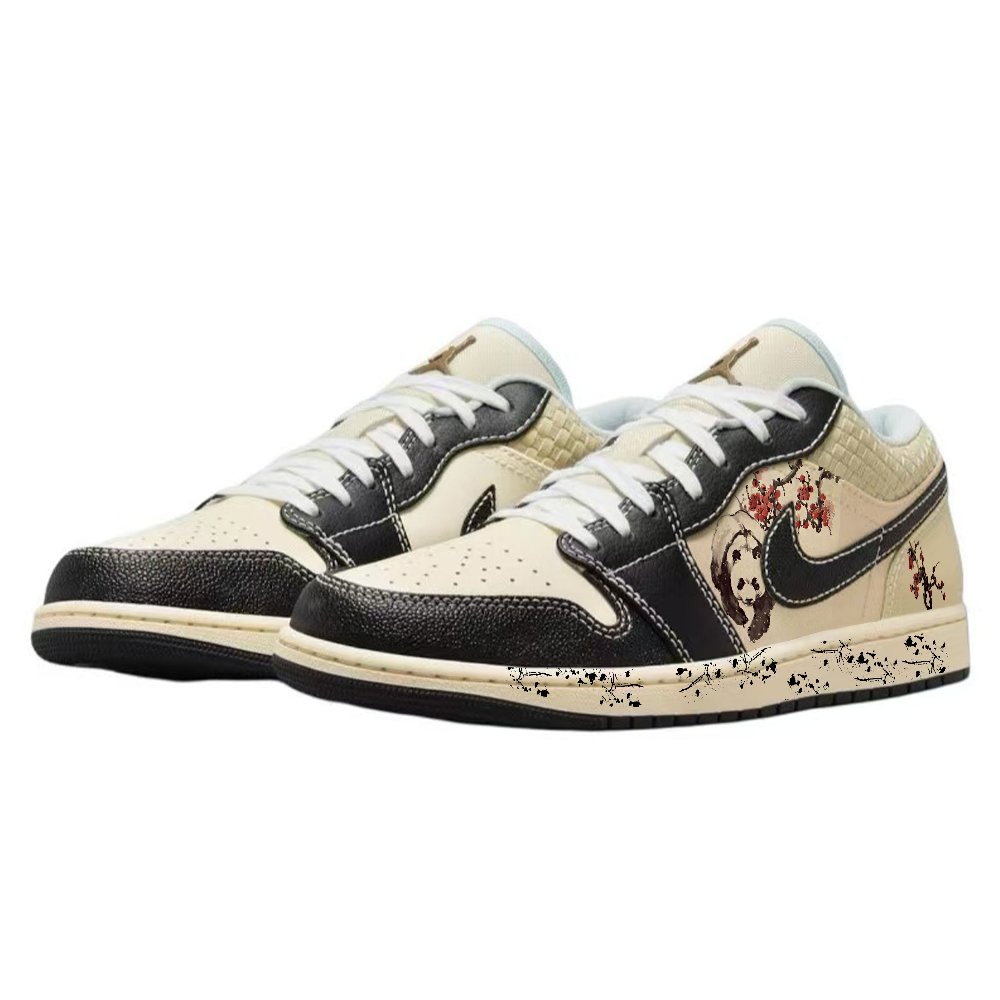 Jordan Air Jordan 1 Cushioned Wear-Resistant Slip-Resistant Low-Top Vintage Basketball Shoes Men's Beige Black