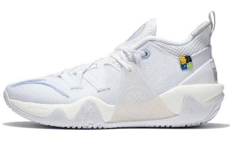 LiNing Slip Resistant And Abrasion Resistant Support Low Top Basketball Shoes Men's White