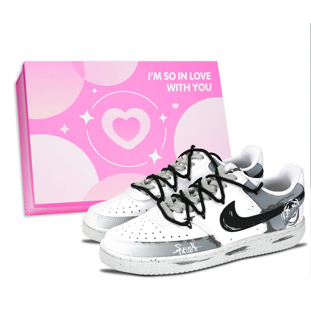 Nike Court Vision 1 Gothic Affection Abrasion Resistant Low Top Skateboard Shoes Unisex Gray