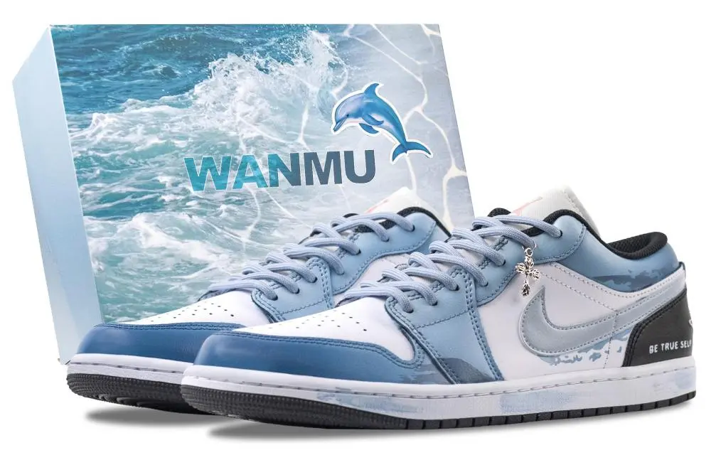 Jordan Air Jordan 1 Sea Salt Ice Blue Abrasion Resistant Low Top Vintage Basketball Shoes Unisex White Blue
