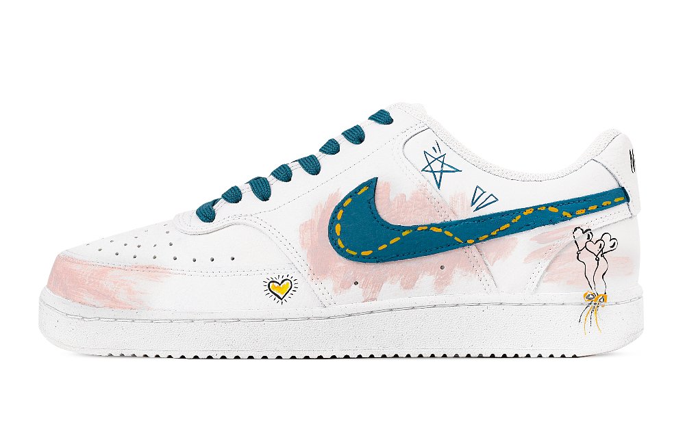 Nike Court Vision 1 Fairy Tale Starry Heart Abrasion Resistant Low Top Skateboard Shoes Men's Beige Blue