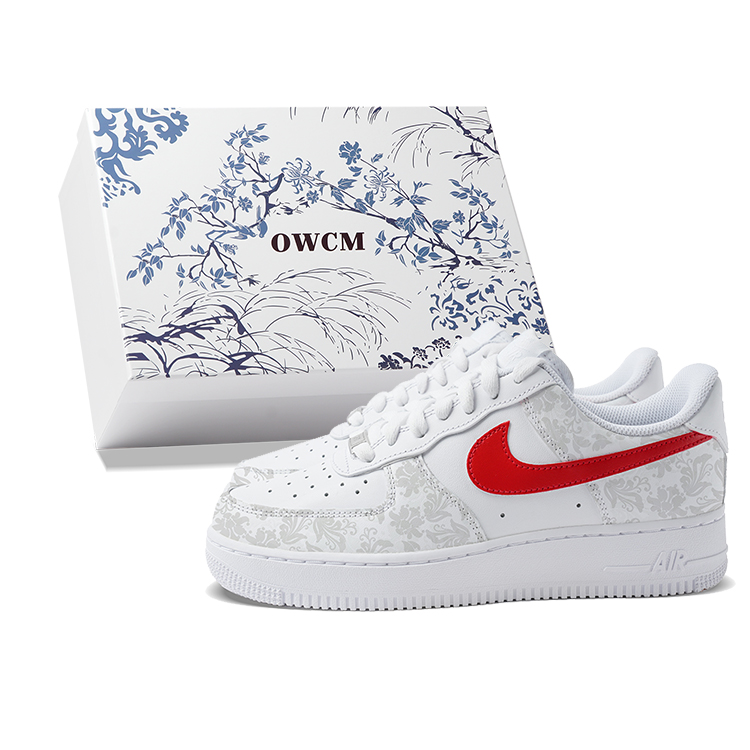 Nike Air Force 1 Abrasion Resistant Low Top Skateboard Shoes Women's White Red