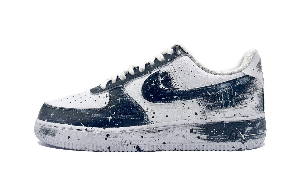 Nike Air Force 1 Street Artistic Low Top Skateboard Shoes Men's Black White