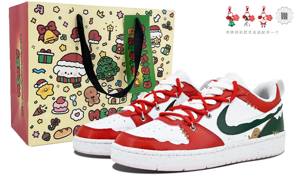 Nike Court Borough Low-Top Skateboard Shoes GS White Red Green
