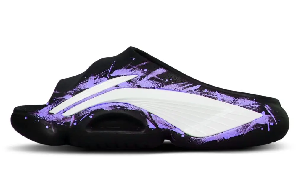 LiNing BADFIVE Slide Slip Resistant Abrasion Resistant Antibacterial Slide Slippers Men's Black White Purple
