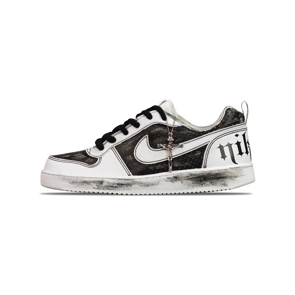 Nike Court Borough Anti-Slip Wear-Resistant Low-Top Skateboard Shoes Unisex Black White