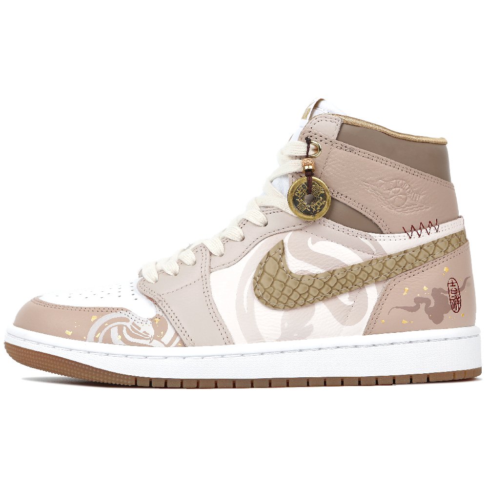 Jordan Air Jordan 1 Retro High OG CNY Snake Year Wear-Resistant High-Top Vintage Basketball Shoes Women's White Brown