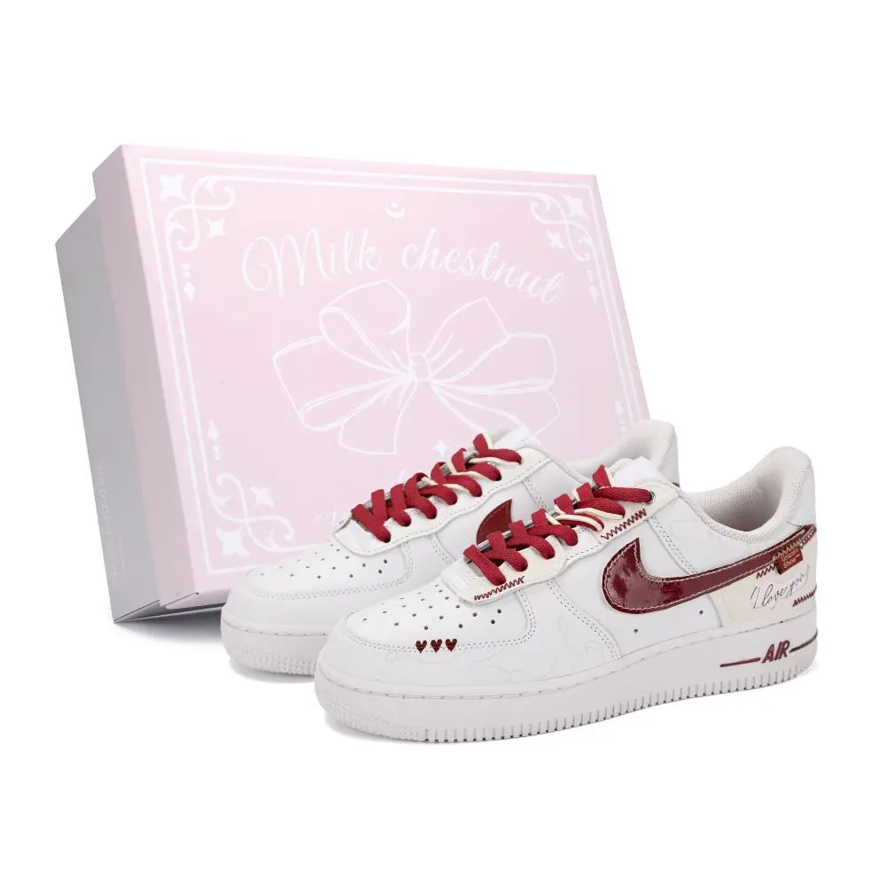 Nike Air Force 1 Paper Short, Love Long, Box Abrasion Resistant Low top Skateboard Shoes Unisex Red White