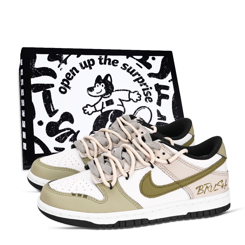 Nike Dunk Black White, Green Graffiti Abrasion Resistant Low Top Skateboard Shoes Unisex Pink White Green