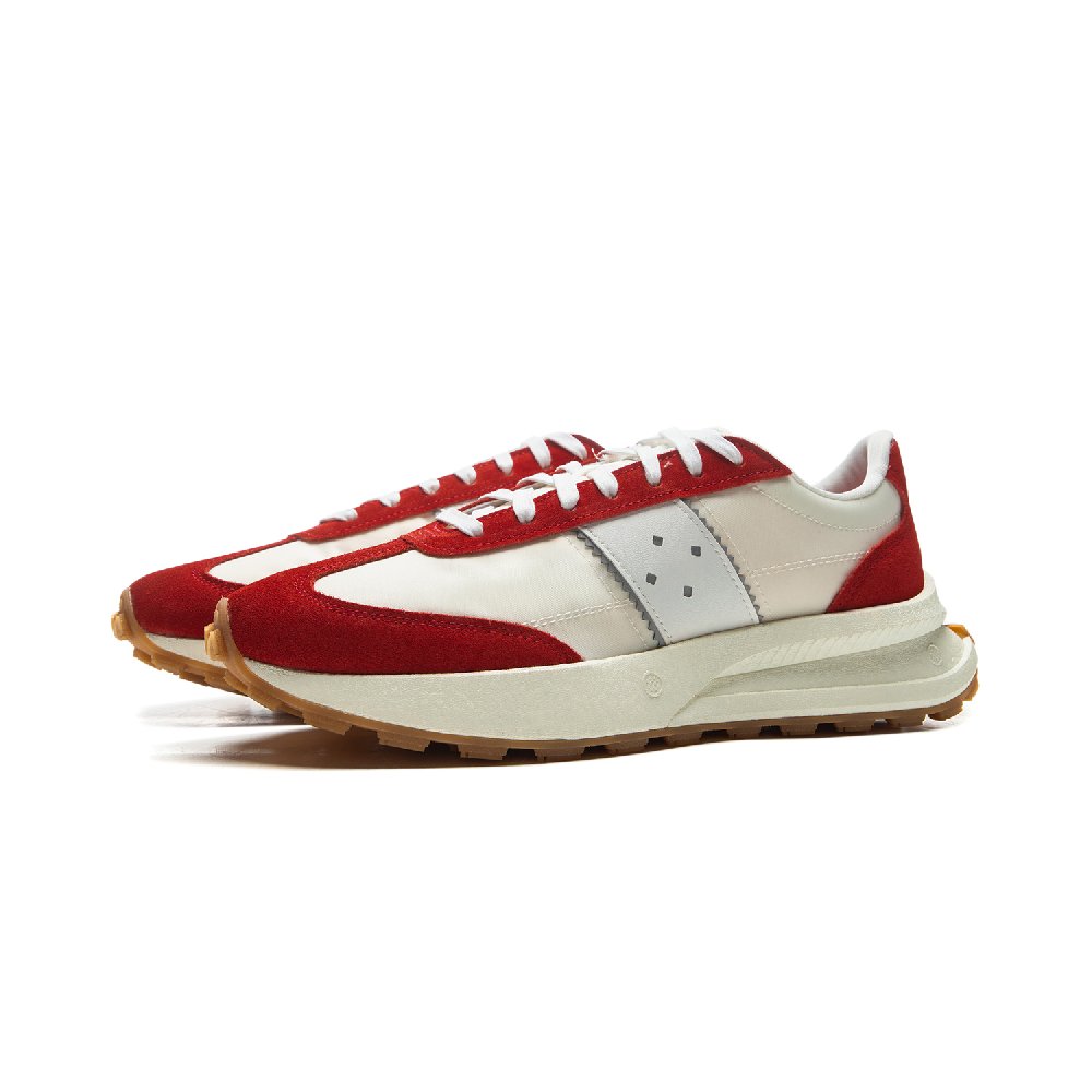 LiNing Lightweight Boat Anti-Slip Wear-Resistant Mid-Top Casual Shoes Unisex Beige Red