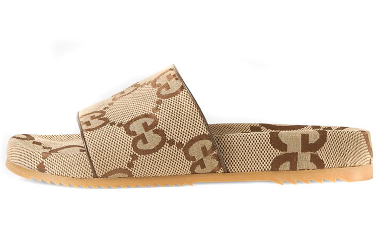 GUCCI Maxi GG Canvas Slides Camel Ebony