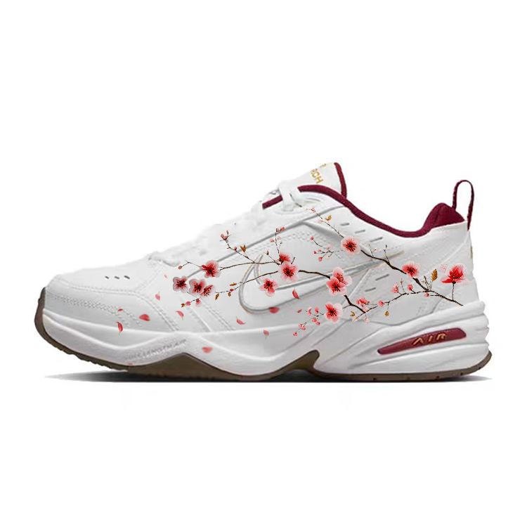 Nike Air Monarch 4 Anti-Slip Wear-Resistant Low-Top Casual Shoes Unisex White Pink