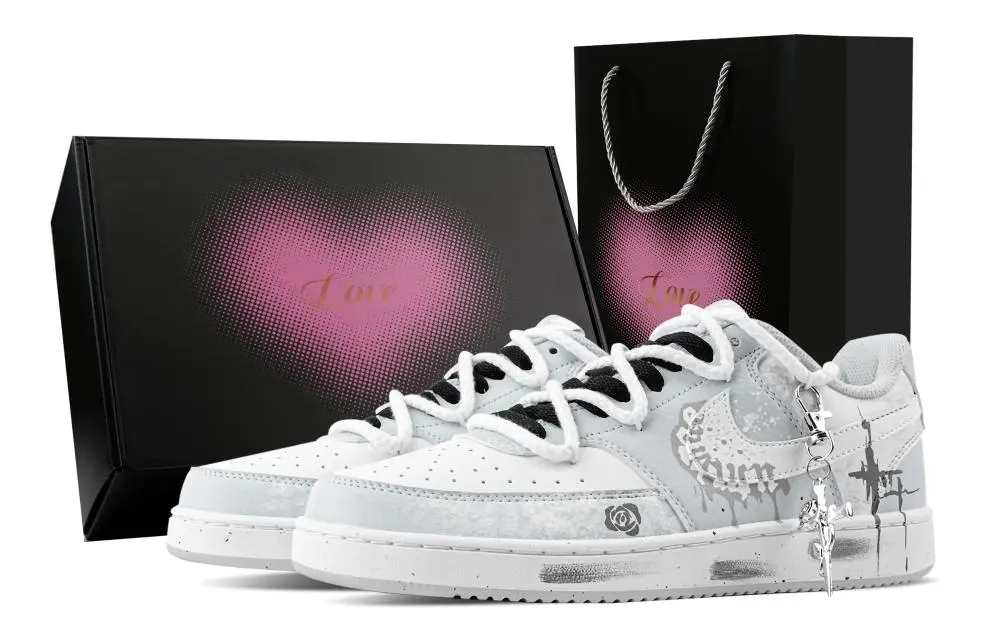 Nike Court Vision Rose Secret, Heart Box Abrasion Resistant Low top Skateboard Shoes Men's Light Blue