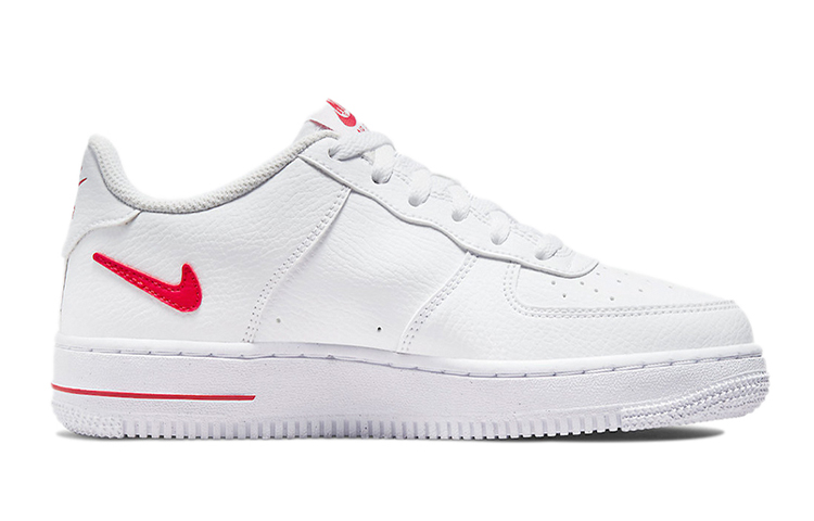 Nike Air Force 1 Low White Red Cut Out Swoosh GS