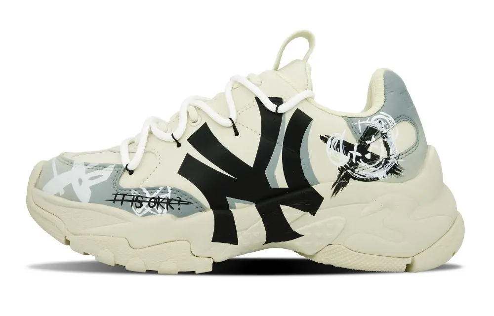 MLB Big Ball Chunky Wear-Resistant Height Increasing Low-Top Chunky Sneakers Unisex Beige Gray Blue