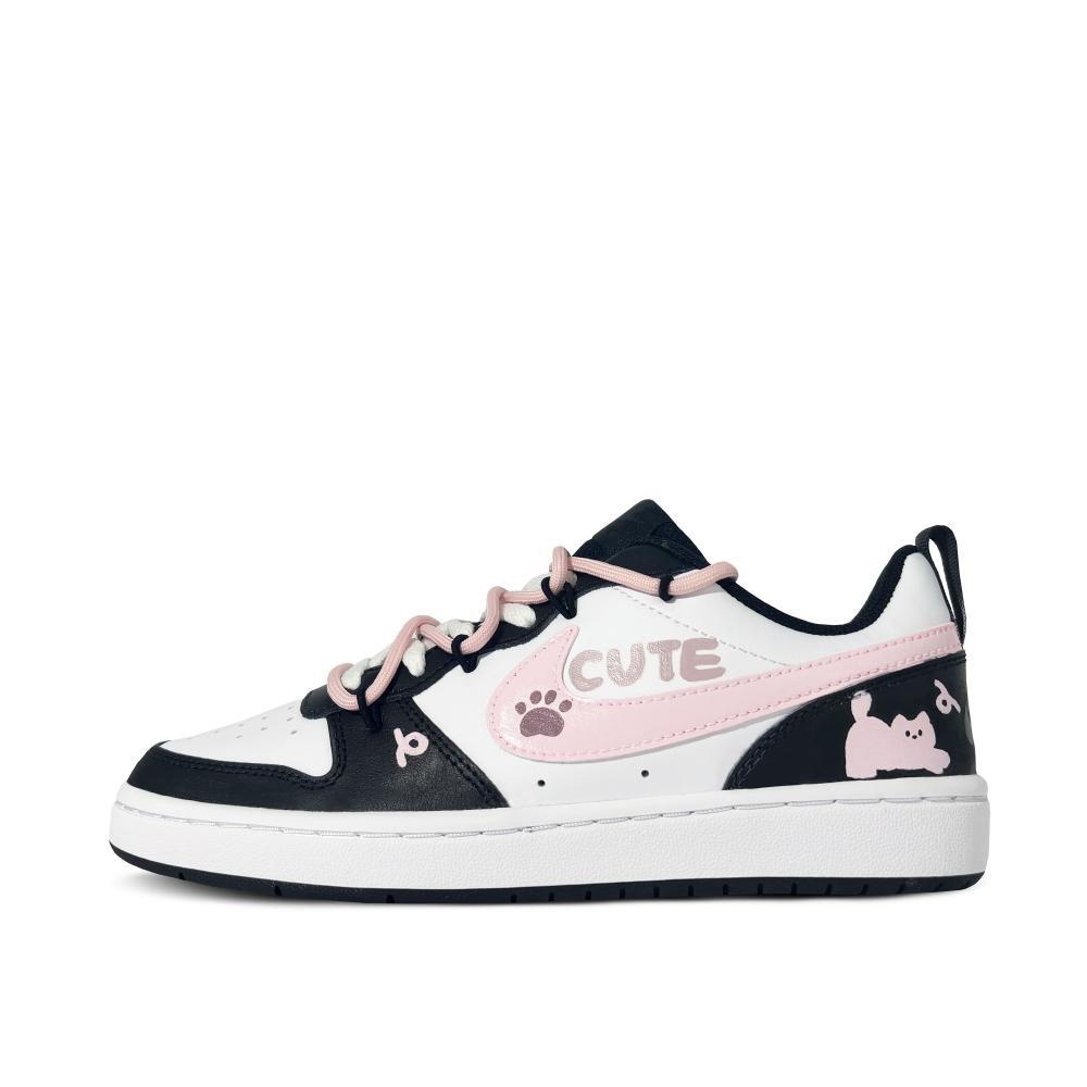 Nike Court Borough Cute Cat Low-Top Skateboard Shoes GS Black Pink