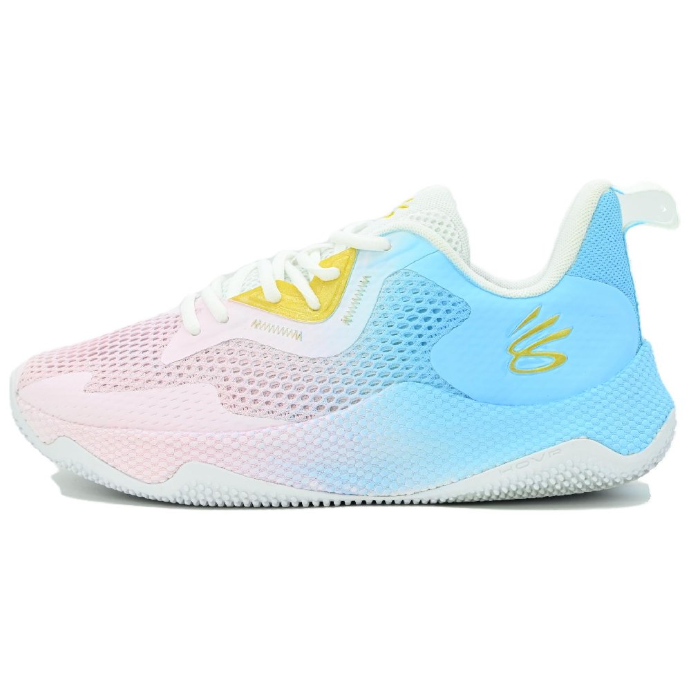 Under Armour Curry Hovr Splash 3 Cushioned Slip-Resistant Low-Top Rubber Basketball Shoes Men Pink Blue