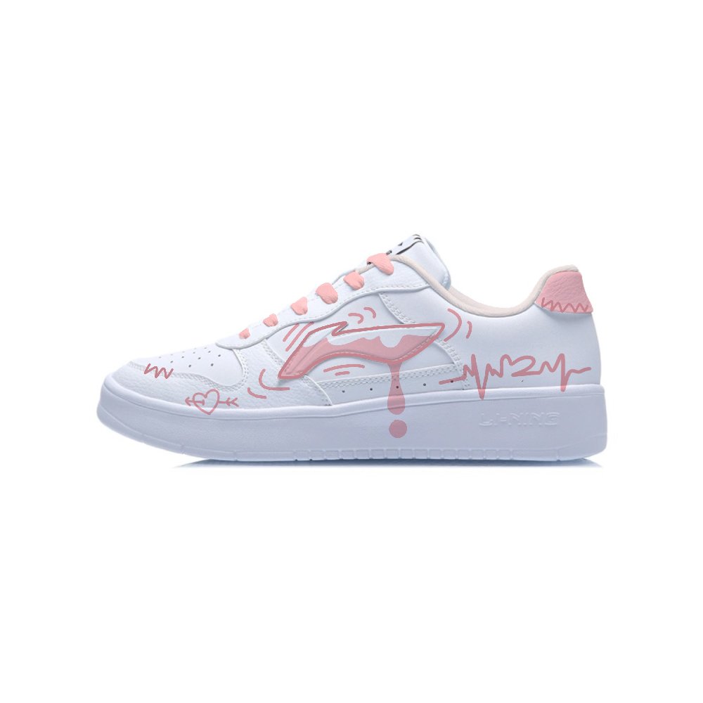 LiNing Pontoon Boats Slip-Resistant Water-Resistant Height Increasing Low-Top Skateboard Shoes Women's Pink