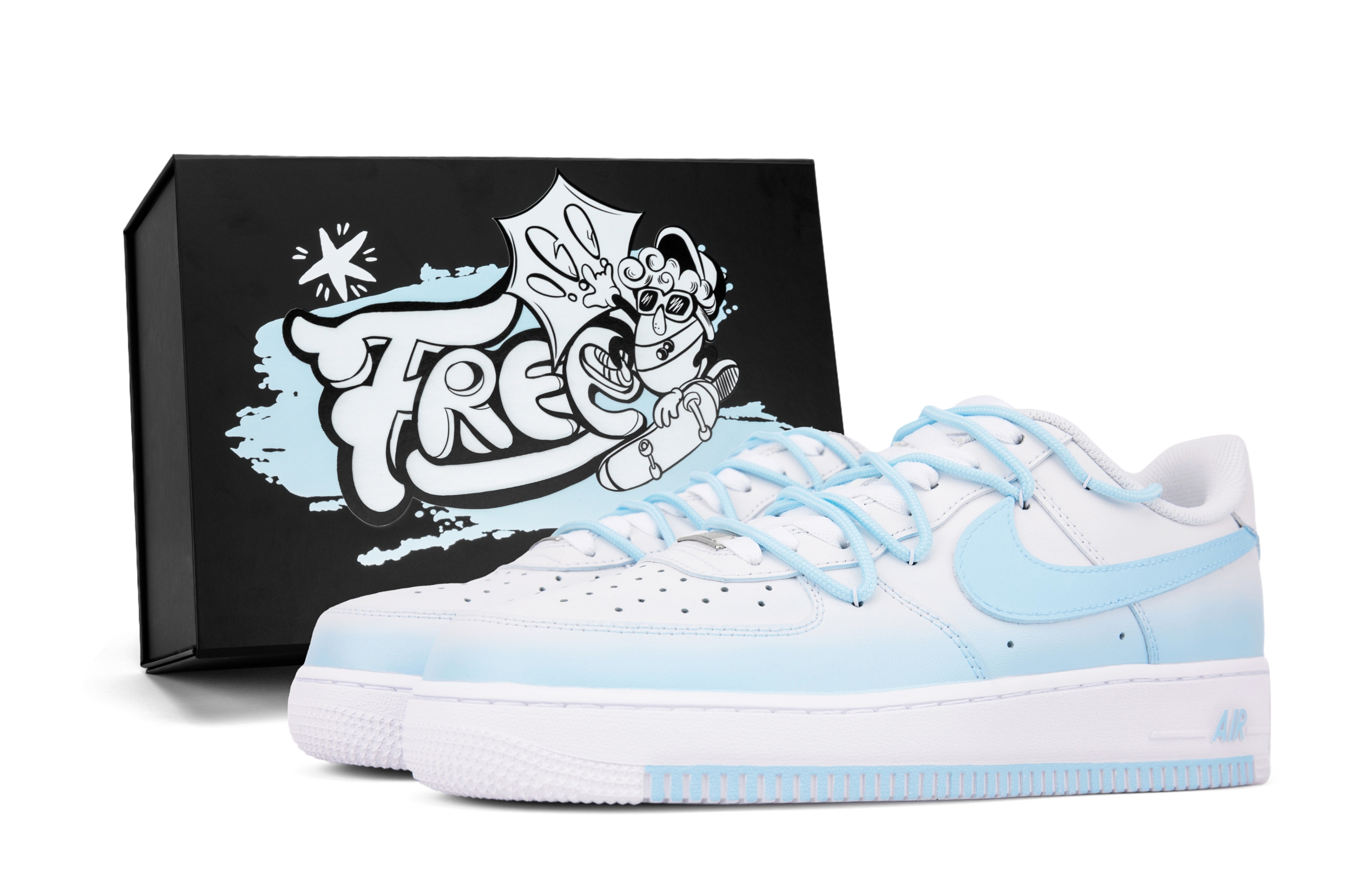 Nike Air Force 1 Slip Resistant, Abrasion Resistant, Lightweight Low Top Skateboard Shoes Men's White Blue