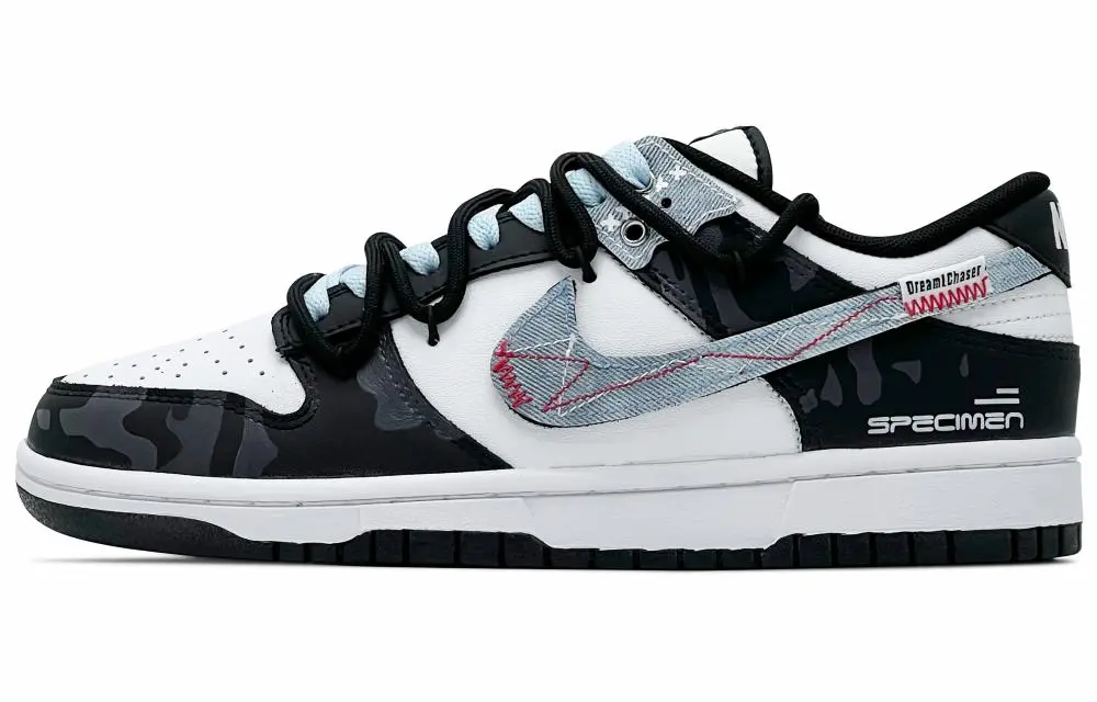 Nike Dunk Abrasion Resistant Low top Skateboard Shoes Unisex Black White Blue