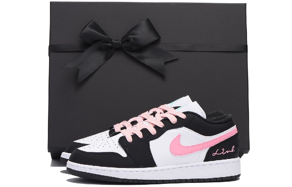 Jordan Air Jordan 1 Chestnut Slip Resistant Coverage Low Top Vintage Basketball Shoes GS Black Pink