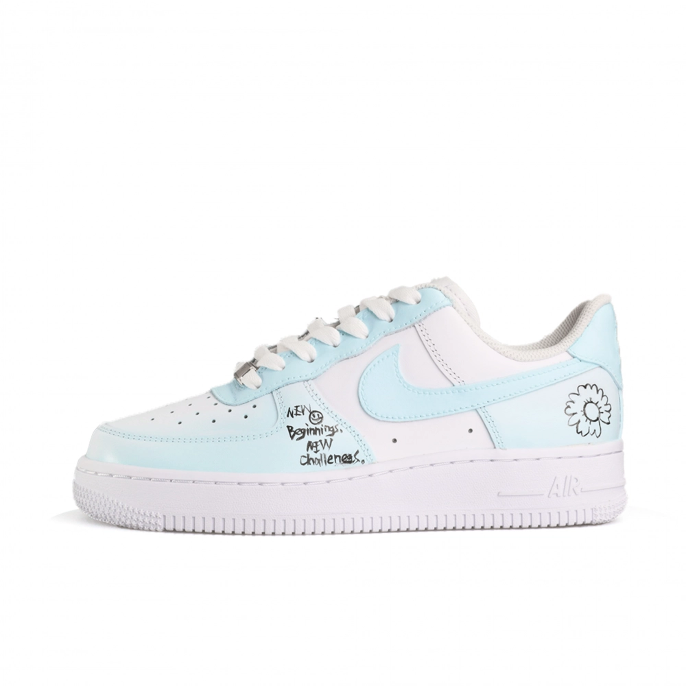 Nike Air Force 1 Air Force 1, Small Daisy Abrasion Resistant Low top Skateboard Shoes Unisex White Blue