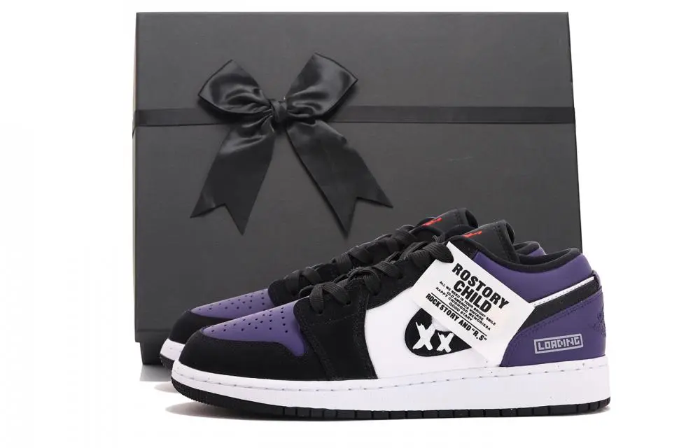 Jordan Air Jordan 1 Abrasion Resistant Coverage Low Top Vintage Basketball Shoes Men's Black Purple