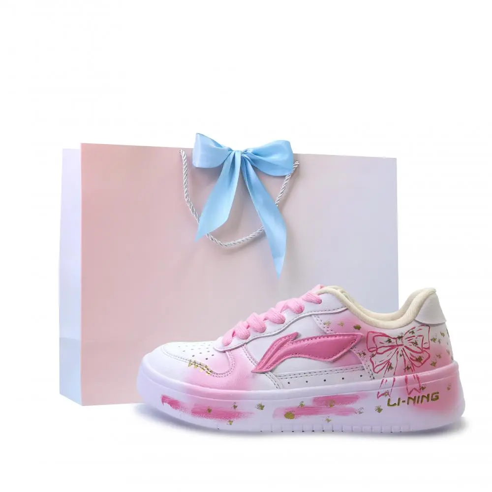LiNing Pontoon Boats Abrasion Resistant, Lightweight, And Breathable Low top Skateboard Shoes Unisex Pink White