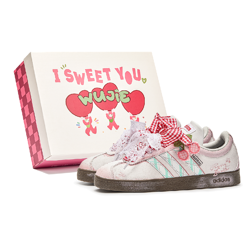 Adidas Neo VL Court Lifestyle WuJie, Box, Pink Cherry Cushioning Low Top Skateboard Shoes Unisex Pink Brown