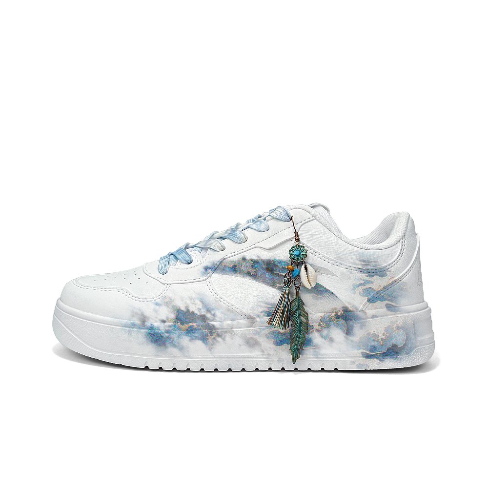 Anta Slip Resistant, Lightweight, And Breathable Low Top Skateboard Shoes Unisex White Blue
