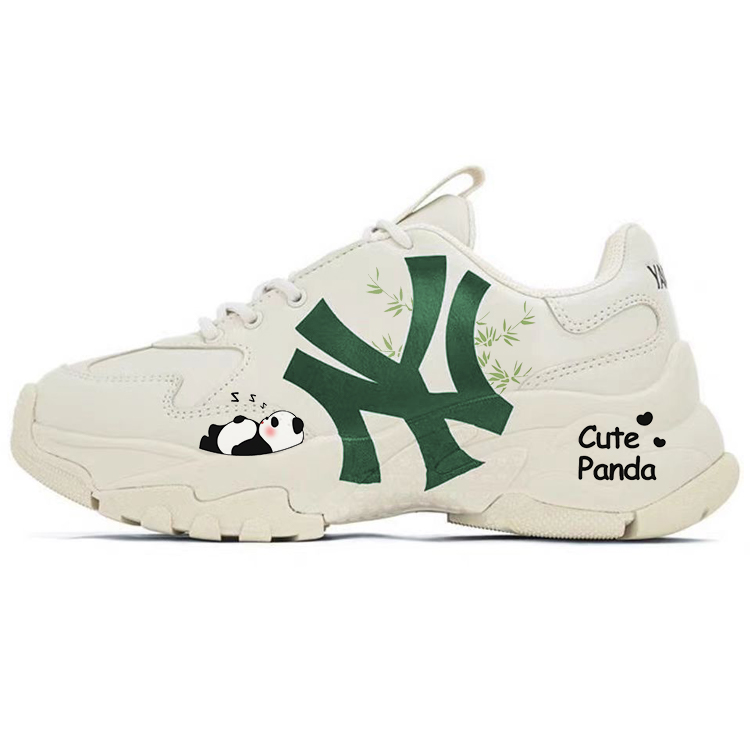MLB Big Ball Chunky Shock Absorbers Slip Resistant Abrasion Resistant Low Top Chunky Sneakers Unisex Beige Green