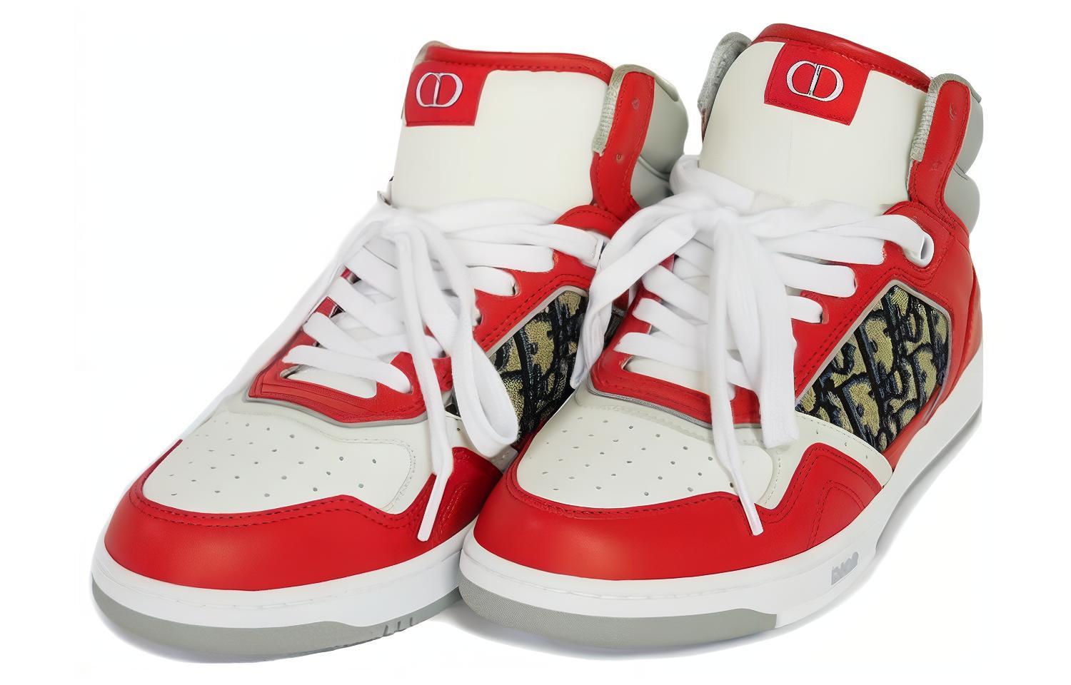 DIOR B27 High Red Gray And White Smooth Calfskin With Beige And Black DIOR Oblique Jacquard