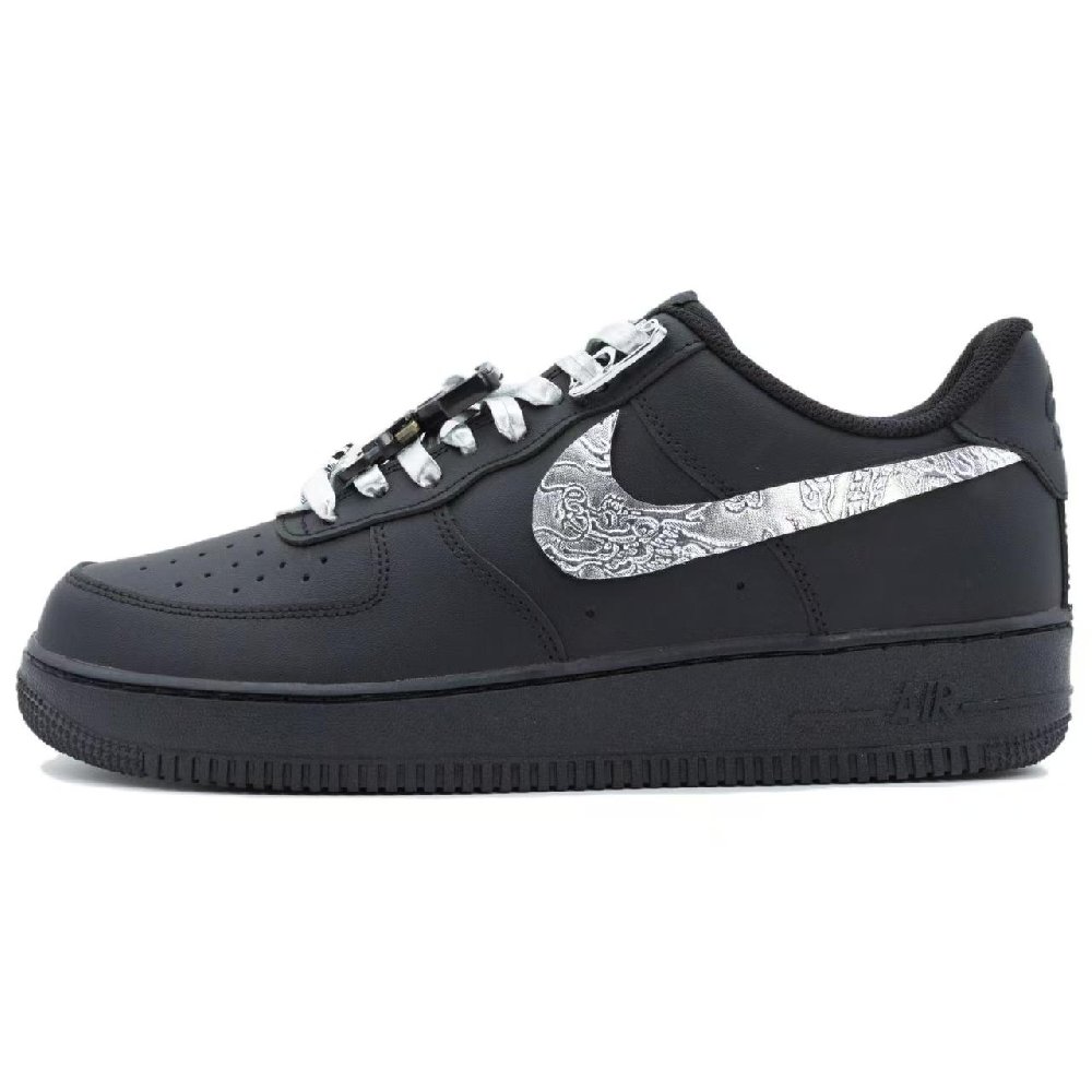 Nike Air Force 1 Obsidian Auspicious Dragon Wear-Resistant Height Increasing Low-Top Skateboard Shoes Women's Black