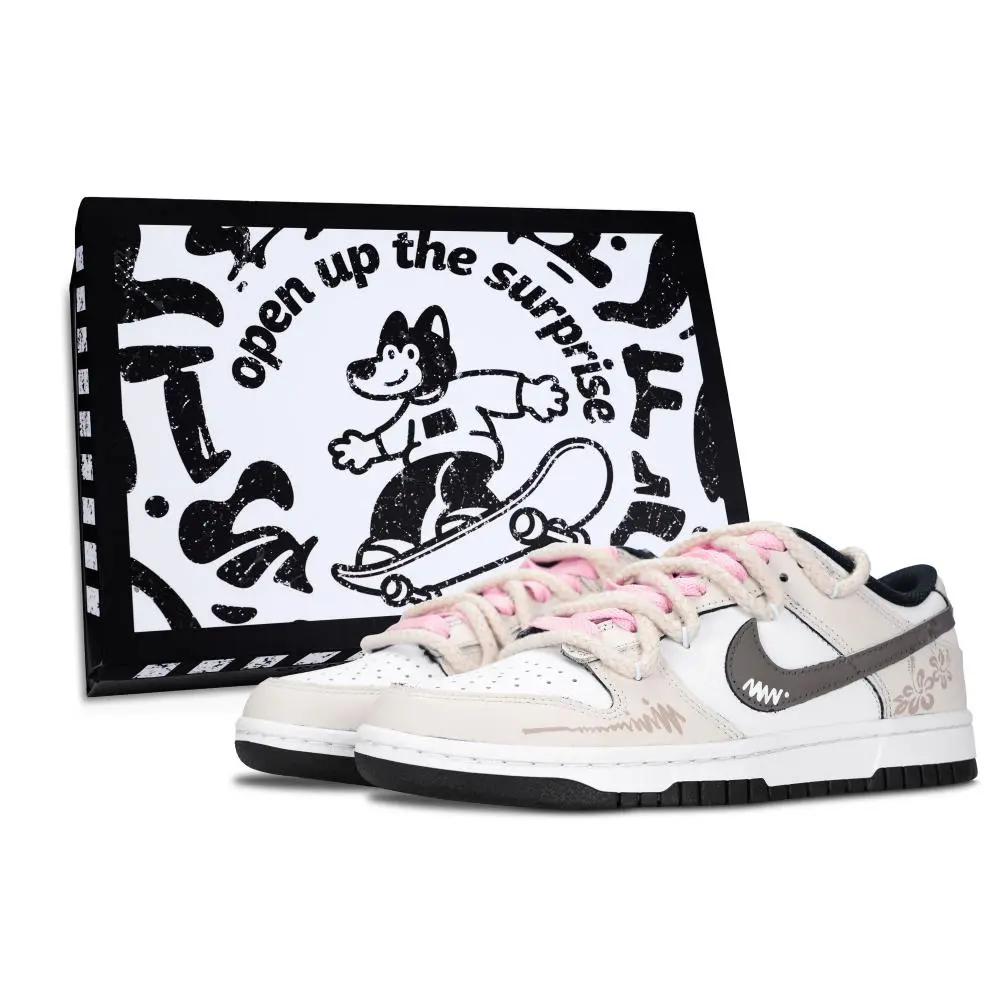 Nike Dunk Black White, Elegant Garden Abrasion Resistant Low top Skateboard Shoes Unisex Ecru